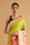 Neitri_Green Banarasi Silk Woven Floral Husna Contrast Border Saree _Online_at_Aza_Fashions