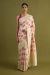 Buy_Neitri_Off White Georgette Woven Floral Tifli Saree _at_Aza_Fashions