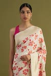 Neitri_Off White Georgette Woven Floral Tifli Saree _Online_at_Aza_Fashions