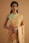 Neitri_Peach Georgette Woven Shikargah Aror Work Saree _Online_at_Aza_Fashions