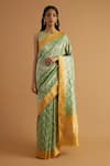 Buy_Neitri_Green Organza Jhansi Flora Chevron Handwoven Saree _at_Aza_Fashions