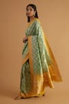 Shop_Neitri_Green Organza Jhansi Flora Chevron Handwoven Saree _at_Aza_Fashions