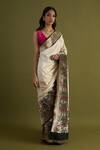 Neitri_White Silk Woven Zari Kannauj Paisley Border Saree _Online_at_Aza_Fashions