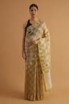 Buy_Neitri_Beige Organza Woven Checkered Mania Yamuna Saree _at_Aza_Fashions