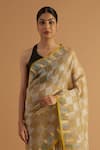 Neitri_Beige Organza Woven Checkered Mania Yamuna Saree _Online_at_Aza_Fashions