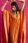 Shop_Neitri_Orange Georgette Silk Embroidered Round Leheriya Pattern Kaftan And Pant Set _Online_at_Aza_Fashions