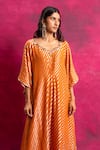 Neitri_Orange Georgette Silk Embroidered Round Leheriya Pattern Kaftan And Pant Set _at_Aza_Fashions