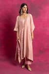 Buy_Neitri_Pink Georgette Silk Embroidered Round Leheriya Pattern Kaftan And Pant Set _at_Aza_Fashions