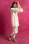 Neitri_White Chiffon Collared Prakrit Butterfly Motif Kurta And Tulip Pant Set _Online_at_Aza_Fashions
