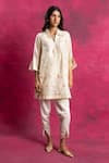 Buy_Neitri_White Chiffon Collared Prakrit Butterfly Motif Kurta And Tulip Pant Set _at_Aza_Fashions
