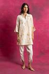 Shop_Neitri_White Chiffon Collared Prakrit Butterfly Motif Kurta And Tulip Pant Set _at_Aza_Fashions