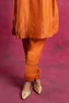 Buy_Neitri_Orange Raw Muga Silk Embroidered Leaf Vine V Neck Kurta And Pant Set _Online_at_Aza_Fashions