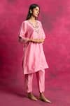 Shop Neitri Pink Silk Embroidery V-neck Roopsaar Neckline Kurta And Pant Set at Aza Fashions Shop_Neitri_Pink Silk Embroidery V-neck Roopsaar Neckline Kurta And Pant Set _at_Aza_Fashions