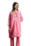 Neitri Pink Silk Embroidery V-neck Roopsaar Neckline Kurta And Pant Set Online at Aza Fashions Neitri_Pink Silk Embroidery V-neck Roopsaar Neckline Kurta And Pant Set _Online_at_Aza_Fashions