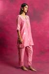 Shop_Neitri_Pink Chiffon, Silk Embroidery V-neck Sajgaar Kurta And Pant Set _at_Aza_Fashions