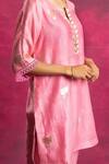 Shop_Neitri_Pink Chiffon, Silk Embroidery V-neck Sajgaar Kurta And Pant Set _Online_at_Aza_Fashions