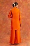 Shop_Neitri_Orange Chiffon Embroidery Mandarin Surmya Lotus Motif Woven Kurta And Pant Set _at_Aza_Fashions