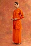 Shop_Neitri_Orange Chiffon Embroidery Mandarin Surmya Lotus Motif Woven Kurta And Pant Set _Online_at_Aza_Fashions
