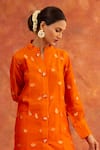 Buy_Neitri_Orange Chiffon Embroidery Mandarin Surmya Lotus Motif Woven Kurta And Pant Set 