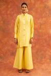 Neitri_Yellow Chiffon Mandarin Collar Surmya Lotus Motif Kurta And Pant Set _Online_at_Aza_Fashions