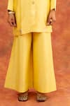 Shop_Neitri_Yellow Chiffon Mandarin Collar Surmya Lotus Motif Kurta And Pant Set _Online_at_Aza_Fashions