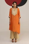 Buy_Neitri_Orange Chiniya Silk Notched Ananya Kaftan Pant Set _at_Aza_Fashions