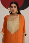 Neitri_Orange Chiniya Silk Notched Ananya Kaftan Pant Set _Online_at_Aza_Fashions