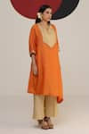 Buy_Neitri_Orange Chiniya Silk Notched Ananya Kaftan Pant Set _Online_at_Aza_Fashions