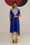 Buy_Neitri_Blue Chanderi Silk, Chiffon Split V-neck Apsara Yoke Design Kaftan Pant Set _at_Aza_Fashions