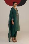 Buy_Neitri_Green Tissue Embroidery, Zari Split V-neck Madhubala Kurta Pant Set _Online_at_Aza_Fashions