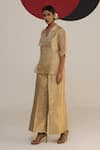 Neitri_Beige Tissue Embroidered Tassels Collared Samaira Kurta Pant Set _Online_at_Aza_Fashions