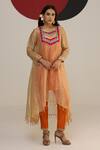 Buy_Neitri_Orange Tissue Tassels Asymmetric Tarangini Yoke Design Kurta Pant Set _at_Aza_Fashions