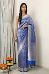 Buy_Neitri_Blue Banarasi Silk Woven Peacock Maheshwar Saree _at_Aza_Fashions