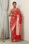 Shop_Neitri_Red Banarasi Silk Woven Floral Vine Rudr Zari Saree _at_Aza_Fashions