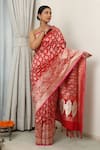 Shop_Neitri_Red Banarasi Silk Woven Floral Butti Padma Saree _at_Aza_Fashions