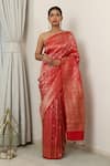 Buy_Neitri_Red Banarasi Silk Woven Geometric Nithya-yuvrani Checkered Saree _at_Aza_Fashions