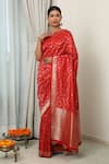 Shop_Neitri_Red Banarasi Silk Woven Floral Vine Sheeba Meenakari Saree _at_Aza_Fashions