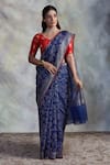 Buy_Neitri_Blue Banarasi Silk Woven Floral Vine Anisha Jamdani Saree _at_Aza_Fashions