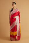 Buy_Neitri_Red Banarasi Silk Woven Floral Vine Rekha Checkered Border Saree _at_Aza_Fashions