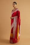 Neitri_Red Banarasi Silk Woven Floral Vine Rekha Checkered Border Saree _Online_at_Aza_Fashions