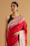 Buy_Neitri_Red Banarasi Silk Woven Floral Vine Rekha Checkered Border Saree _Online_at_Aza_Fashions