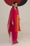 Neitri_Pink Tissue Embroidered Zari V Neck Rajeshwari Kurta Pant Set _Online_at_Aza_Fashions