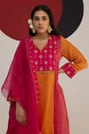 Buy_Neitri_Pink Tissue Embroidered Zari V Neck Rajeshwari Kurta Pant Set _Online_at_Aza_Fashions