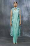 Buy_Khwaab By Sanjana Lakhani_Blue Saree And Blouse Lycra & Jacket Soft Pre-draped With Long _Online_at_Aza_Fashions