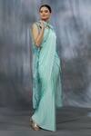 Shop_Khwaab By Sanjana Lakhani_Blue Saree And Blouse Lycra & Jacket Soft Pre-draped With Long _Online_at_Aza_Fashions