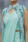 Khwaab By Sanjana Lakhani_Blue Saree And Blouse Lycra & Jacket Soft Pre-draped With Long _at_Aza_Fashions