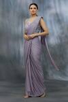 Buy_Khwaab By Sanjana Lakhani_Purple Lycra Beads And Mirror, Sequin Leaf Pre-draped Saree With & Work Blouse_Online_at_Aza_Fashions