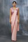 Khwaab By Sanjana Lakhani_Peach Lycra And Net 3d Patch Work Pre-draped Saree With Blouse _Online_at_Aza_Fashions