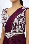 Khwaab by Sanjana Lakhani_Wine Lycra Embroidery Sequin Sweetheart Sharara Saree With Blouse _at_Aza_Fashions