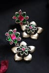 Mero Jewellery_Green Flower Bud Kundan Studded Earrings _Online_at_Aza_Fashions
